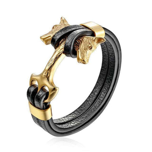 Bracelet à Deux Tête de Loup (Acier)